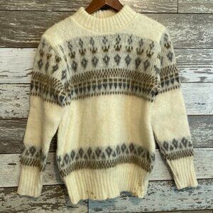 Vintage Ice Sheep 100% Pure Wool Beige Womens Geometic Pattern Icelandic Sweater